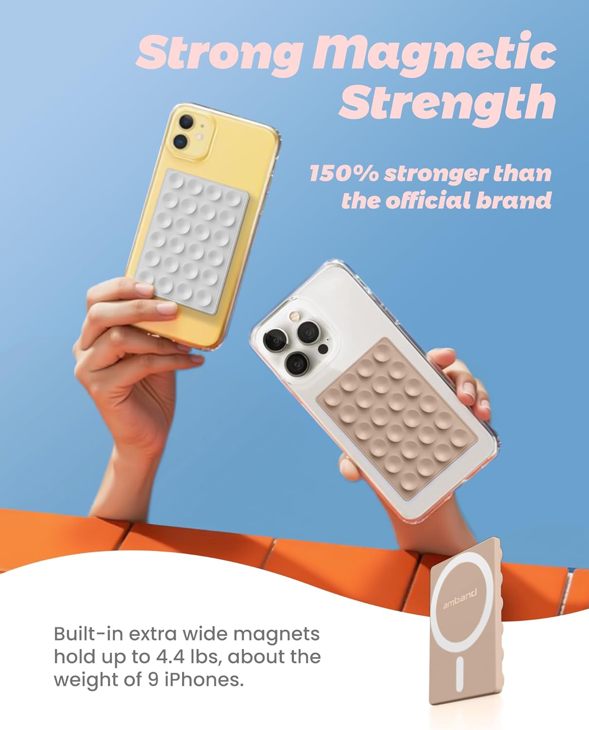 amBand Magnetic Suction Phone Mount Trendy Stocking Stuffers for Men Women Dad Mom Adults, Removable Brown Octo Cup Buddy Sticky Holder for Hands-Free Selfie/Video, Milk Tea