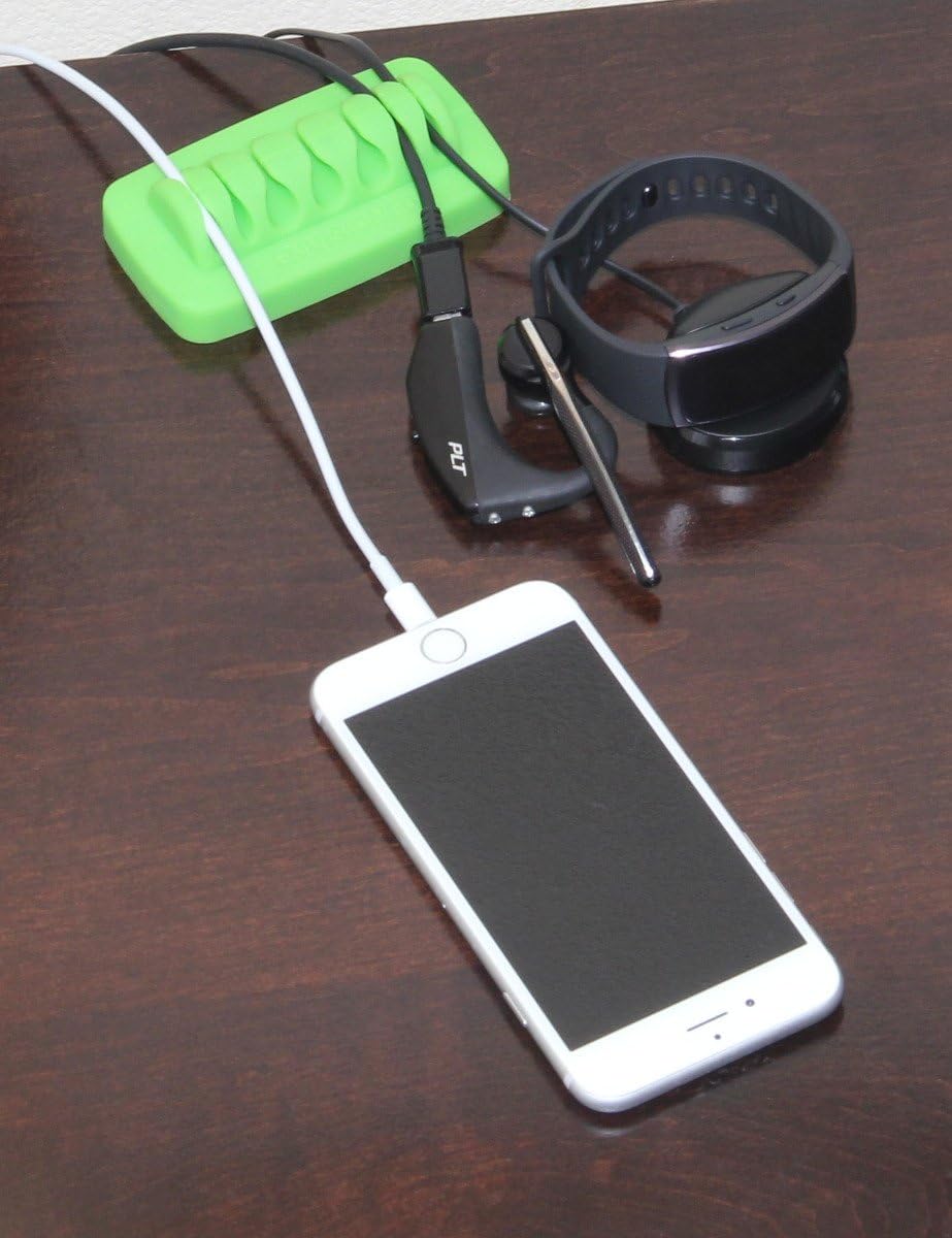 Heaviest Cable Organizer on The Market! Compact and Weighted Desktop Cord Holder and Cable Organizer, Eco-Friendly Silicone, No Bad Smell, Bundled with 4 Reusable Cable Ties! (Green)