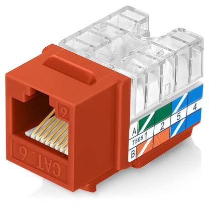Everest 90° Angled RJ45 Cat6 Keystone Jacks 10-Pack in Orange - Slim Profile Female RJ45 Connectors - Cat 6 Keystone Jack - Compatible with 90° Angled Speed Termination Tool - easyJACK (B094WB91H3)