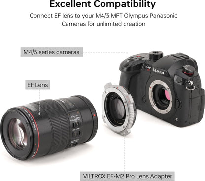 VILTROX EF-M2 Pro Lens Mount Adapter Auto Focus 0.71x Reducer Speed Booster with Security Lock Compatible with Canon EF Mount Lens to M4/3 Camera GH4 GH5 GH5S GF6 GX85 GX7 Olympus E-M5 E-M10 E-PL5