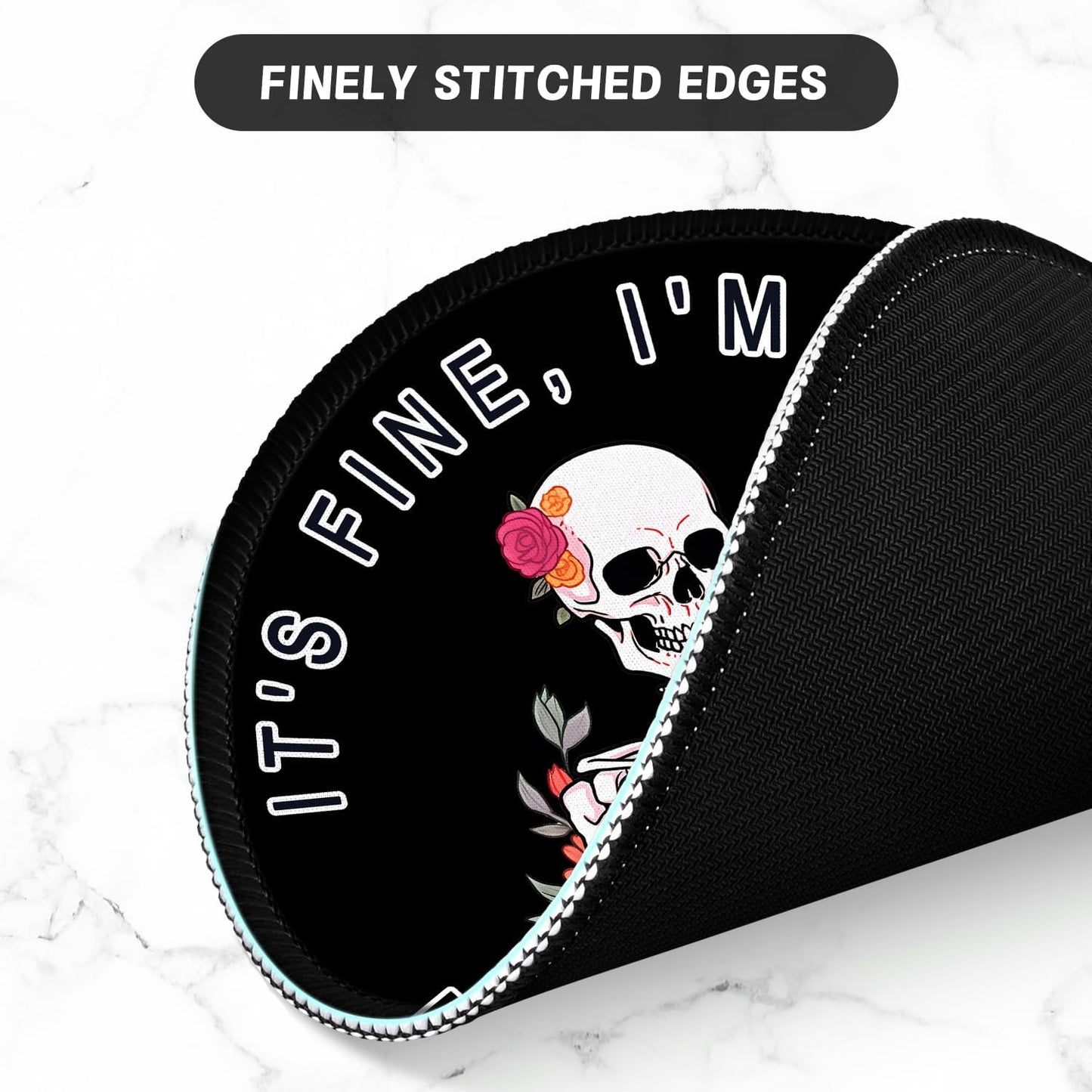 ITNRSIIET Round Mouse Pad with Stitched Edge Premium-Textured Waterproof Non-Slip Rubber Base Desktop Protection Mat Diameter 8.7 inches, Flower Skull