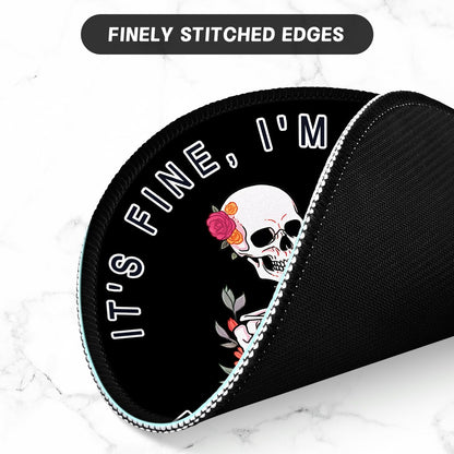 ITNRSIIET Round Mouse Pad with Stitched Edge Premium-Textured Waterproof Non-Slip Rubber Base Desktop Protection Mat Diameter 8.7 inches, Flower Skull