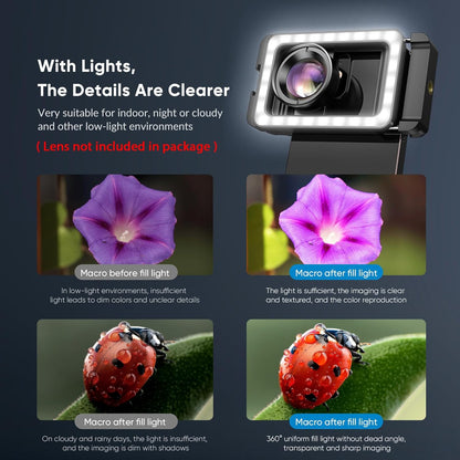 APEXEL 17mm+37mm Thread Adapter with LED Fill Light, One-Piece Phone Adapter for Android/iPhone, Attachments for Macro/Wide Angle/Fisheye/Flow/Radial/Star Filter/Kaleidoscope Lens