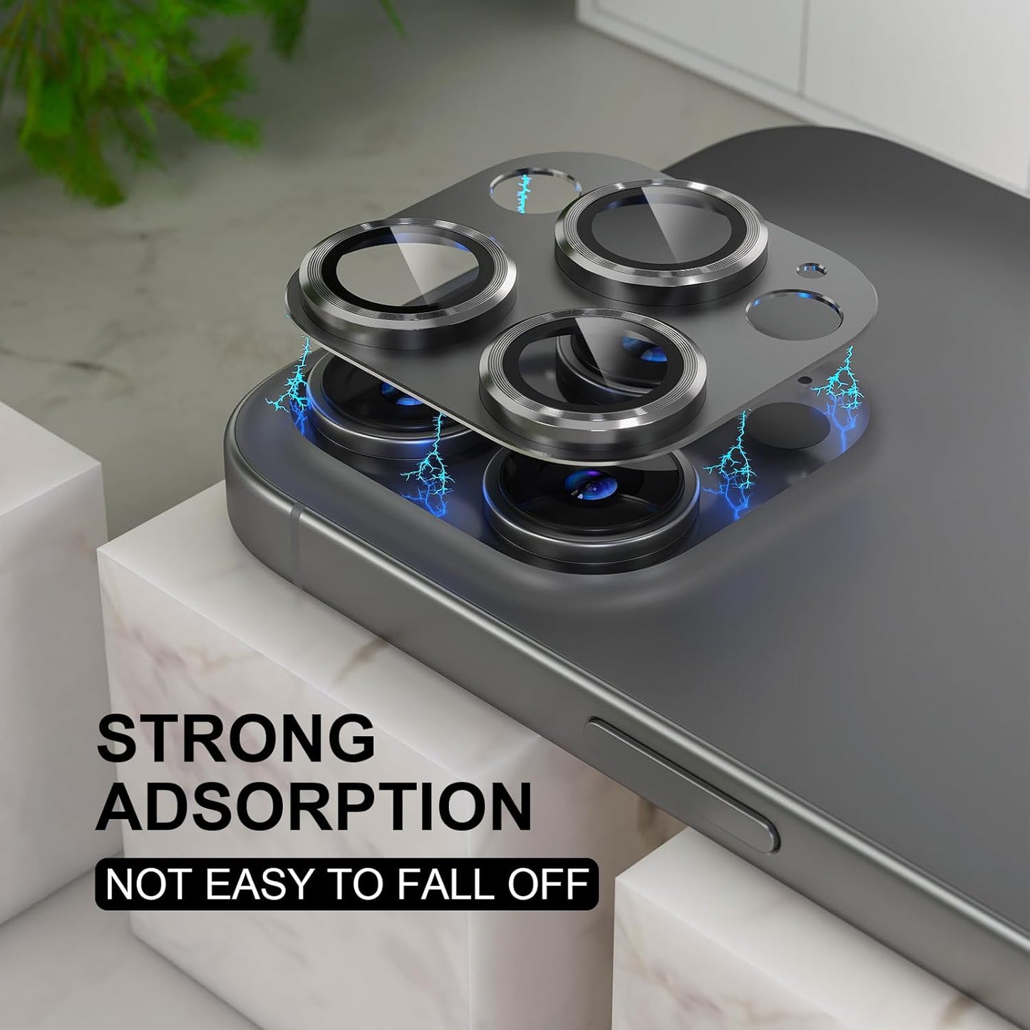 Choiche Compatible for iPhone 16 Pro/iPhone 16 Pro Max Camera Lens Protector, Bling Camera Cover with 9H Tempered Glass Lens Screen Protector Metal Ring Decoration Accessories(Black)