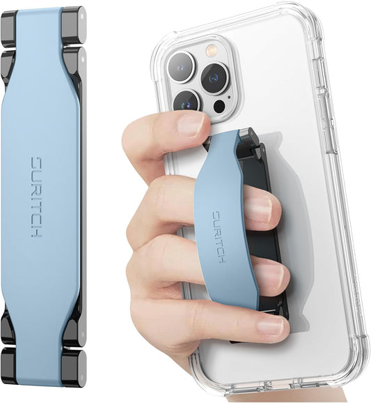 SURITCH Phone Grip Strap Finger Loop Holder for Back of Phone, 2-in-1 Soft Silicone Gripper Kickstand for iPhone Samsung and Most Cell Phone Cases, 3.94" Blue