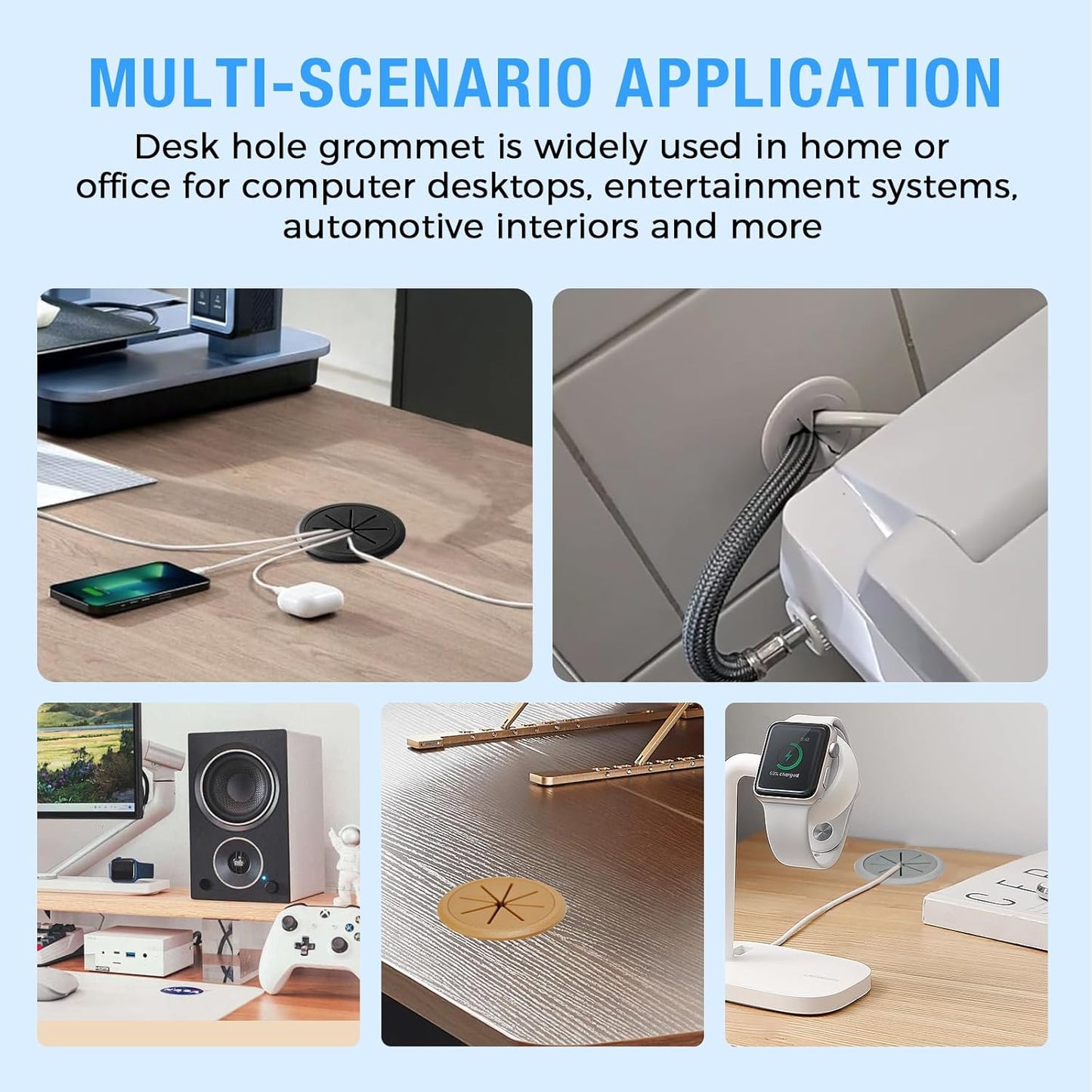 Desk Grommet 3-1/8" (80 mm), Desk Hole Cover for Cables White, Cable Grommet ABS Plastic, Desk Hole Grommet for Office and Home Table Cable, Detachable & Flexible Cable Cord Organizer-2 Pcs