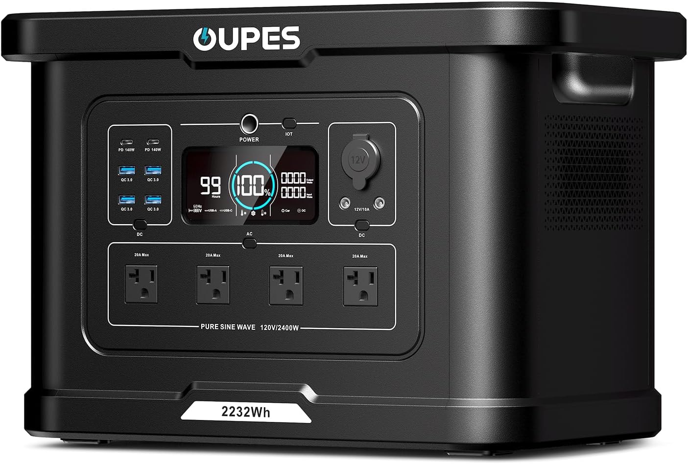 OUPES Exodus 2400 Portable Power Station 2400W (Boost 2600W, Surge 4500W), 2232Wh LiFePO4 Battery Generator, 0-80% Charge in 1.2H, Solar Ready for Home Backup, Camping & RV Essentials