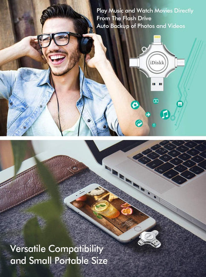 iDiskk App-le MFI Certified 512GB,Flash Drive for iPhone Photo Stick,for iPhone 17/16/15,Flash Drive for Photos and Videos,iPhone USB Storage,Photo Stick, for iPad Android Samsung (4 in 1)