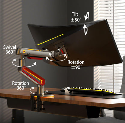 RGB Gaming Monitor-arm for Flat/Ultrawide/Curved Monitors 32 to 60 inch, Heavy Duty Stand Load up to 20 kg, VESA 75/100 mm Monitor-Mount L60