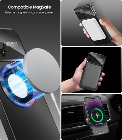 Magnetic for iPhone 14 Pro Max Case, Compatible with MagSafe, Built-in Camera Lens Protector, Logo View, Military Grade Drop Proof Phone Case Cover, Black