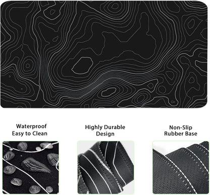 Topographic Mouse Pad Set, Extended Mouse Pad+Keyboard Wrist Rest, Memory Foam Ergonomic Easy Typing, 4Pcs (35.4×15.7 in) Desk Pad Set for Home Office Study Game-Topographic Contour