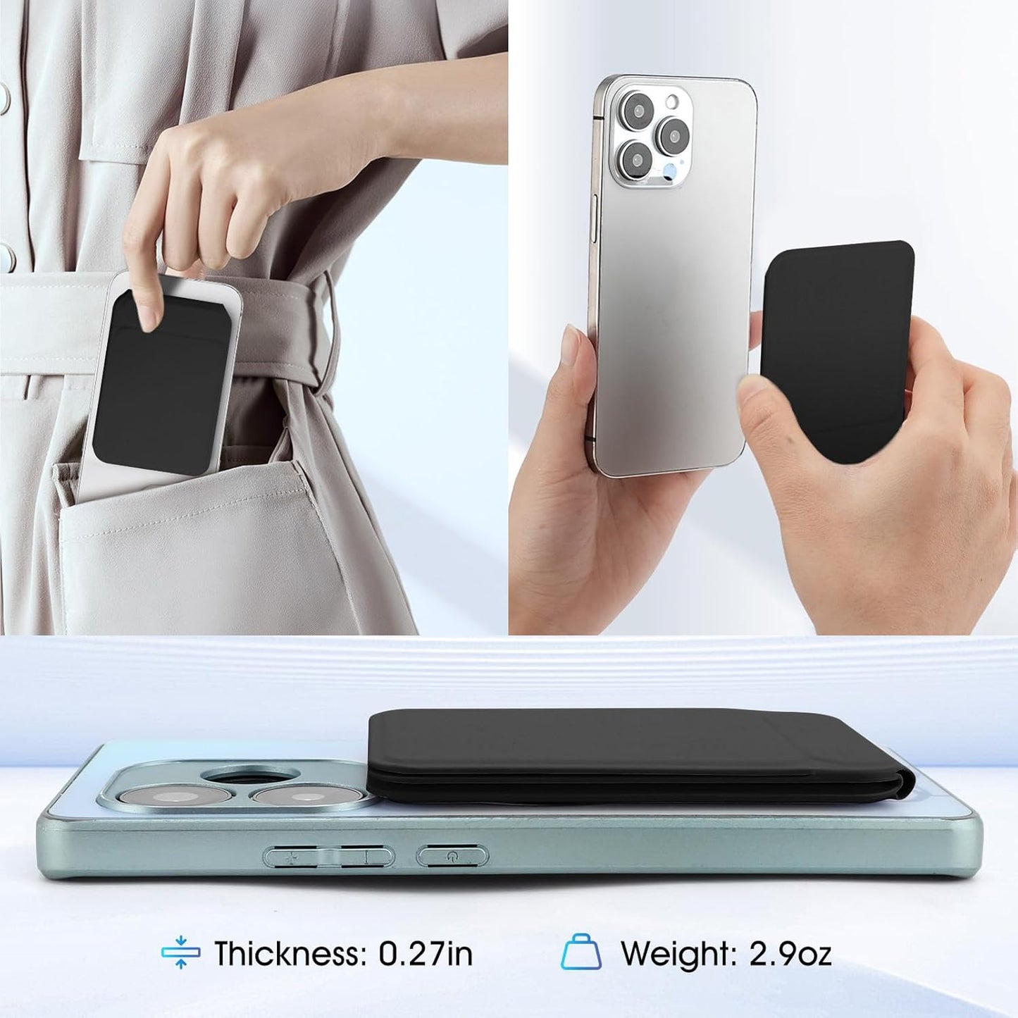 Phone Stand, Foldable Magnetic Phone Tripod, Angle Adjustment & Strong Magnets PU Leather Phone Stand, Compatible with All Smart Phone 16/15/14/13/12 (Black)