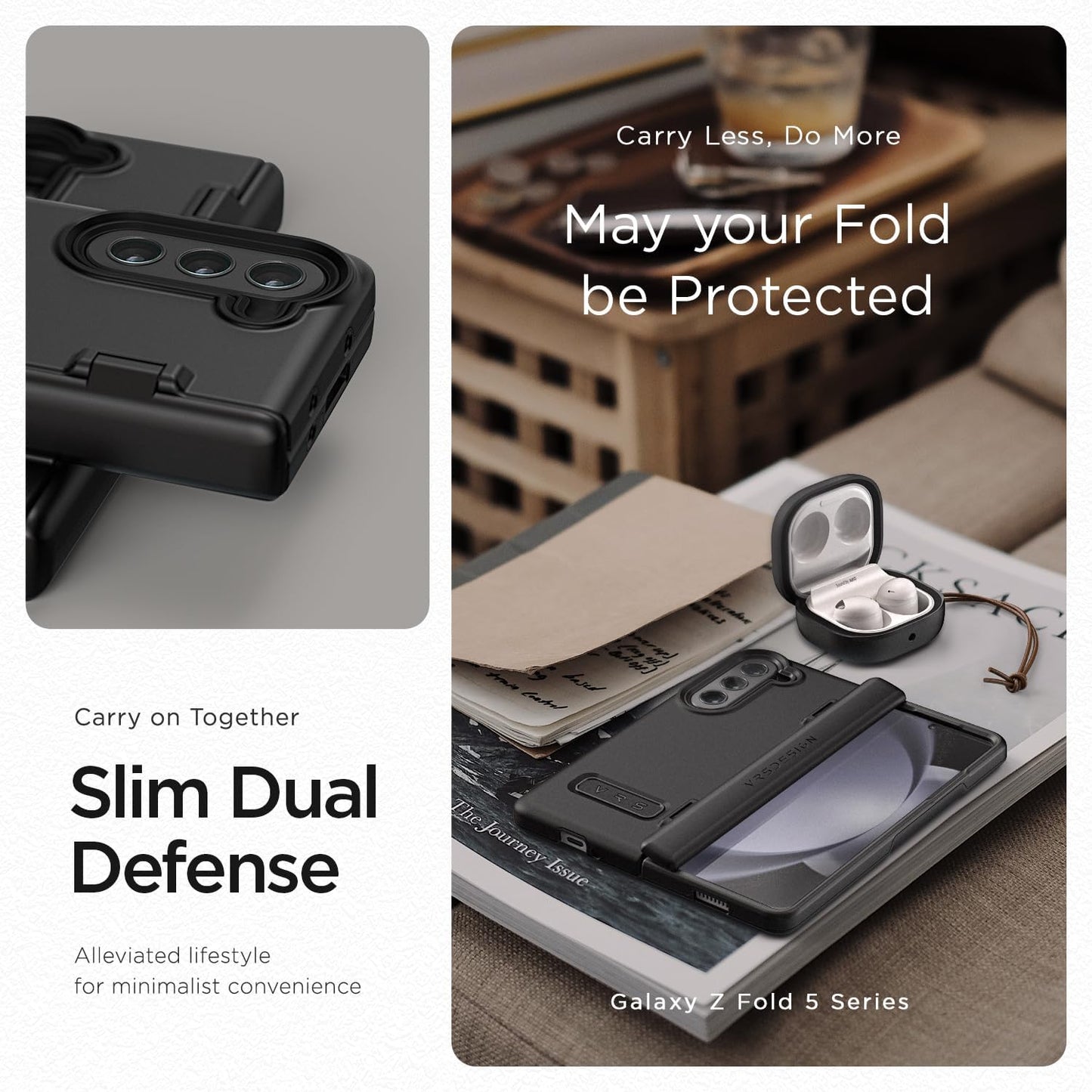 VRS DESIGN Phone Case for Galaxy Z Fold 5 5G (2023) [Terra Guard Modern], Premium Modern Neat Style Case [Anti Scratch Spring-Loaded Hinge Protection] with Screen Protector (Matte Black/Renewed)