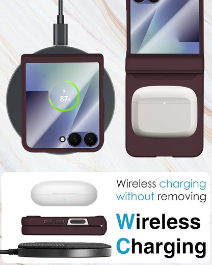 STORMTAL for Samsung Galaxy Z Flip 7 Case, Hinge Protection, Built-in Screen Protector, Wireless Charging, Shockproof, Slim Rugged Phone Protective Case for Galaxy Z Flip 7 Wine