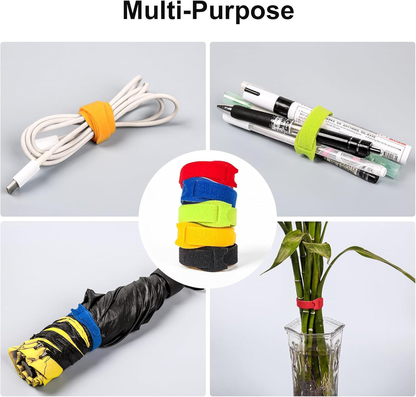 OneLeaf 180PCS Valuable Wire Organizer 4Inch Reusable Cable Ties with Hook and Loop, Colorful Fastening Cord Ties Wire Management for Home, Office, Data Centers, and Electronics, 5 colors