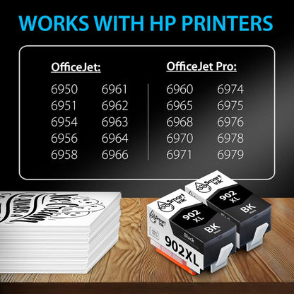 Smart Ink Compatible Ink Cartridge Replacement for HP 902XL 902 XL (2 Black, Combo Pack) to use with OfficeJet Pro 6978 6968 6970 6975 6960 Officejet 6962 6958 6950 6954 6951 6956 6961 6963 6964 6966