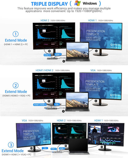 TOTU 13-in-1 USB-C Hub with Ethernet, 4K HDMI, VGA, PD, SD/TF Cards Reader, Mic/Audio Docking Station for MacBook Pro Air XPS and Other USB-C Laptops