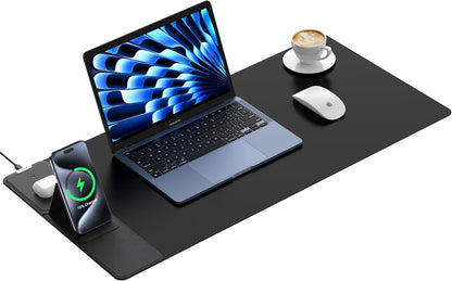 TopMade Mouse Pad with 15W Wireless Charging & Phone Holder, 31.5" x 15.75" XXL Large Desk Pad, Gaming Computer Keyboard Pad, Waterproof Mousepad Home Office Desk Mat for MacBook, PC, Laptop, Black