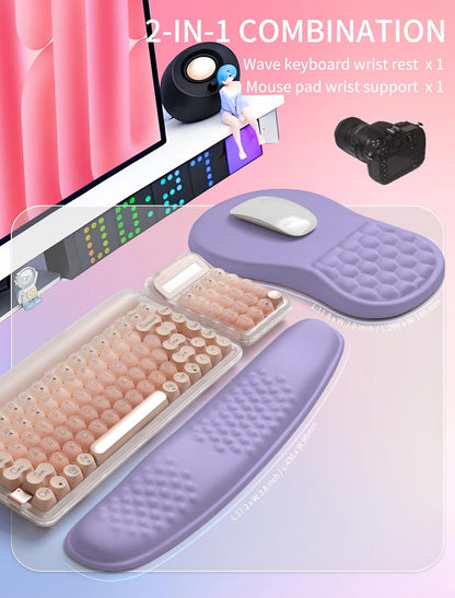 Hokafenle 2in1 Combination, Wave Keyboard Wrist Rest and Ergonomic Curvature Mouse Pad Wrist Support for Relieve Wrist Pain, Filled with Soft Cushion Memory Foam, Purplish Blue