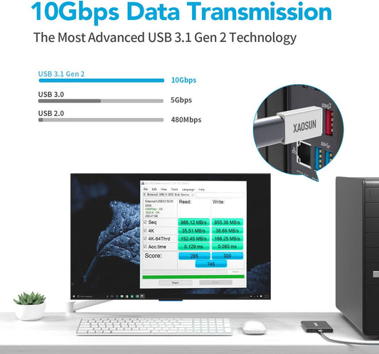 [10Gbps] USB C Female to USB Male Adapter (2-Pack), 3.1 USB A to USB C Adapter, XAOSUN One-Sided SuperSpeed Data Sync & 100W Fast Charging - Compatible with Laptop, PC, Charger, Power Bank, Quest Link