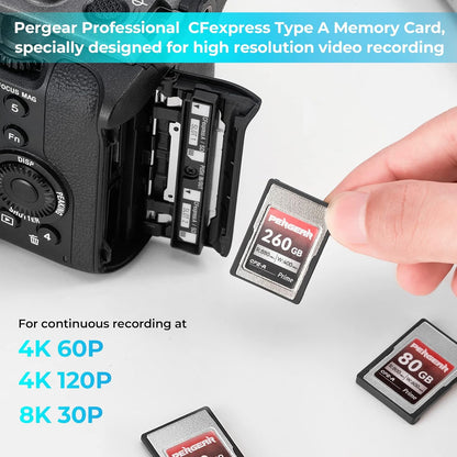 PERGEAR Professional 260GB CFexpress Type A Memory Card, Up to 880MB/s Read Speed & 900MB/s Write Speed for 4K 120P,8K 30P Recording Video/Photo, Compatible for Sony Alpha Sony FX Cameras