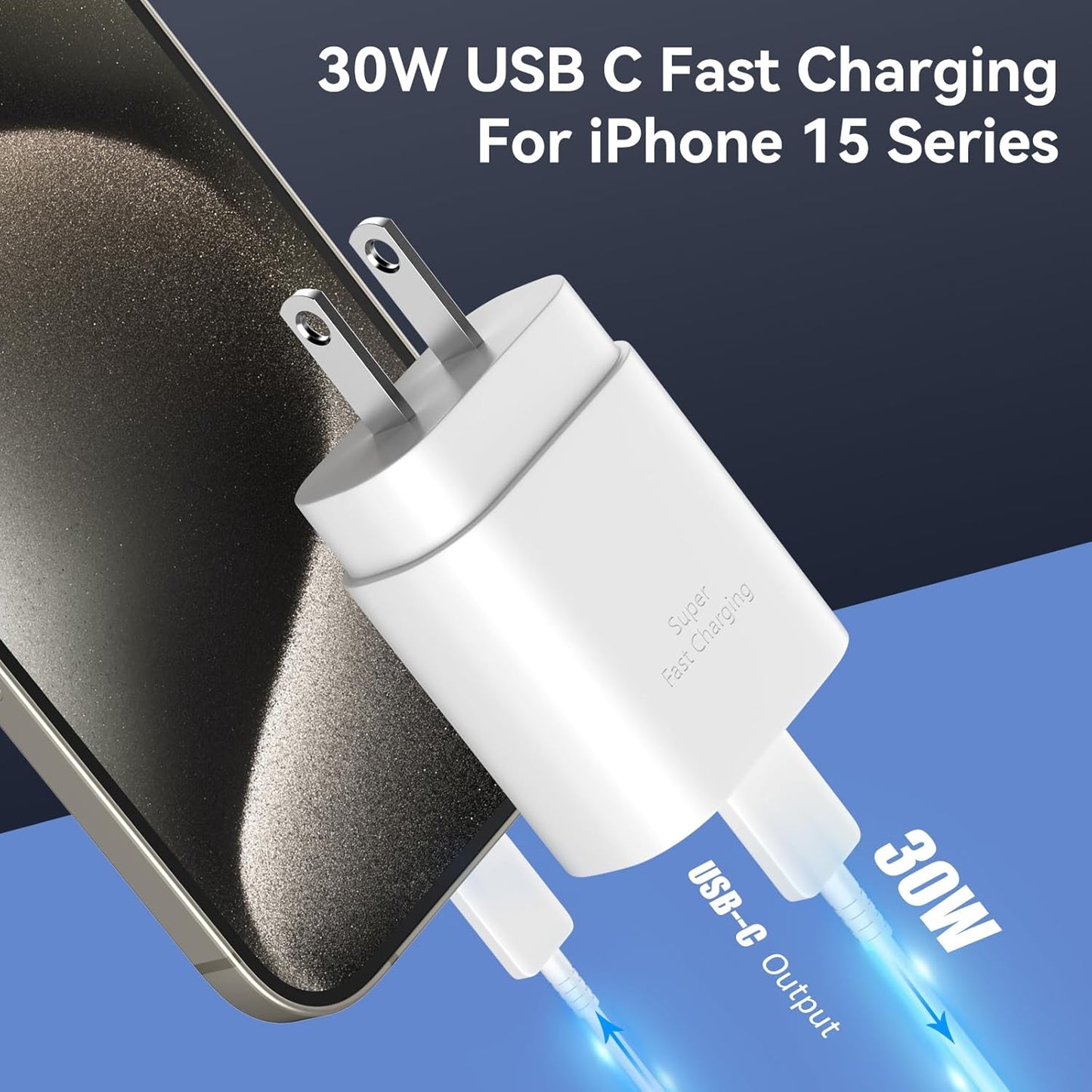 30W Phone 16 15 Charger Fast Charging,USB-C Wall Fast Charger Block Adapter with 6.6Ft USB C to C Fast Charging Cable Cord for Phone 16 15 Pro/16 15 Pro Max/15 Plus,Pro 12.9,Samsung Galaxy S24 Ultra