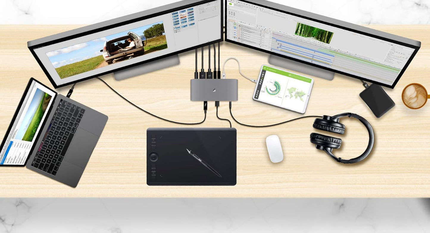 IOGEAR 9 Port Thunderbolt 3 Hub - 4K Dual Display 60Hz - 2 Displayport 1.2-60W Charging for Laptop - 40Gbps Speeds - Integrated Ethernet - 3.5mm Audio - GTD737