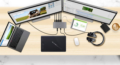 IOGEAR 9 Port Thunderbolt 3 Hub - 4K Dual Display 60Hz - 2 Displayport 1.2-60W Charging for Laptop - 40Gbps Speeds - Integrated Ethernet - 3.5mm Audio - GTD737