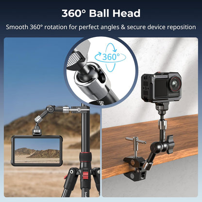SMALLRIG 7 Inch Magic Arm with Crab-Shaped Clamp, Arm with 1/4"-20 Screw and Retractable Pins, for Action Cameras, Monitors, Video Lights, and Microphones - 5310