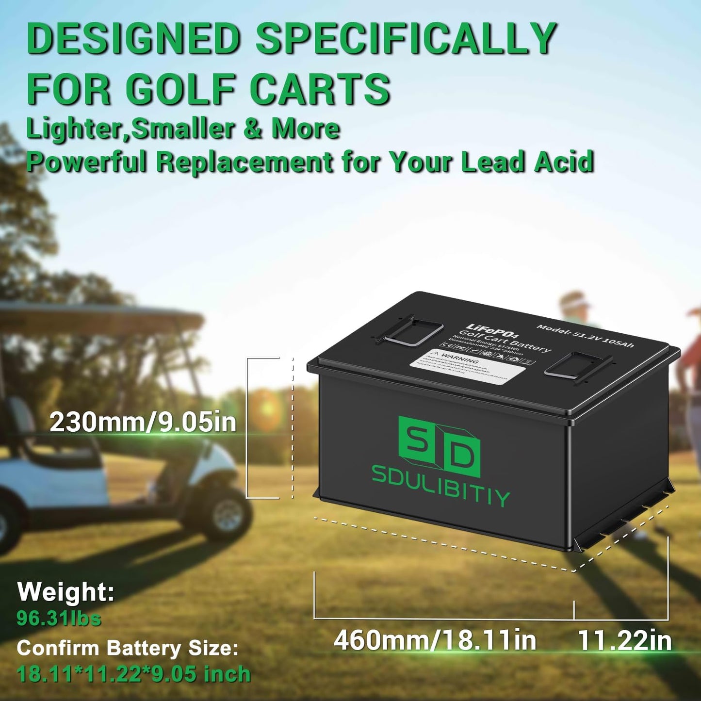 48V 105Ah LiFePO4 Lithium Golf Cart Battery, Built-in Smart 200A BMS, with Touch Monitor, Mobile APP, 4000+ Cycles Rechargeable Lithium Golf Cart Battery, Max 10.24kW Power Output for Golf Cart