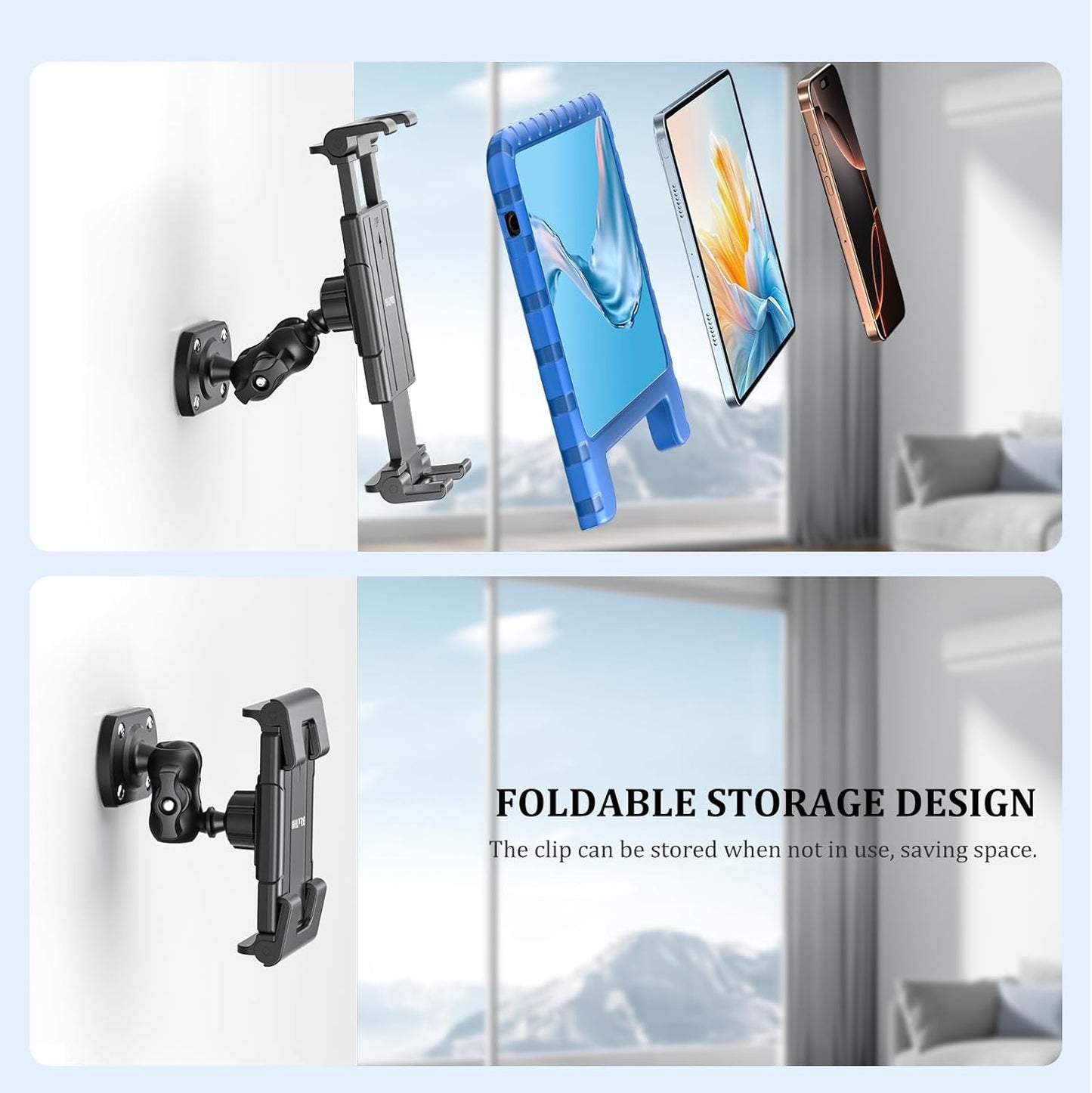 OHLPRO Tablet Wall Mount Holder for iPad 360° Adjustment with Arm and Heavy Duty Drill Base, Compatible with 5"-13" iPad Phone Samsung Tab eReader Surface Kindle for Home, Kitchen, Screw Installation