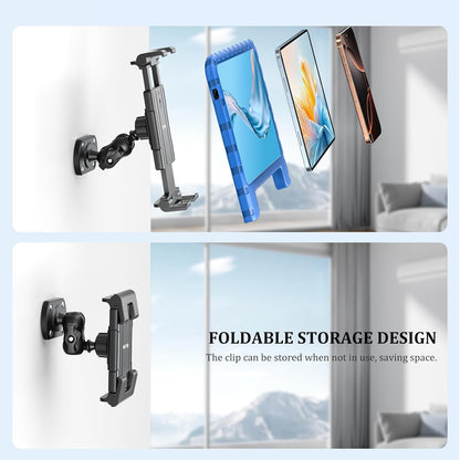 OHLPRO Tablet Wall Mount Holder for iPad 360° Adjustment with Arm and Heavy Duty Drill Base, Compatible with 5"-13" iPad Phone Samsung Tab eReader Surface Kindle for Home, Kitchen, Screw Installation