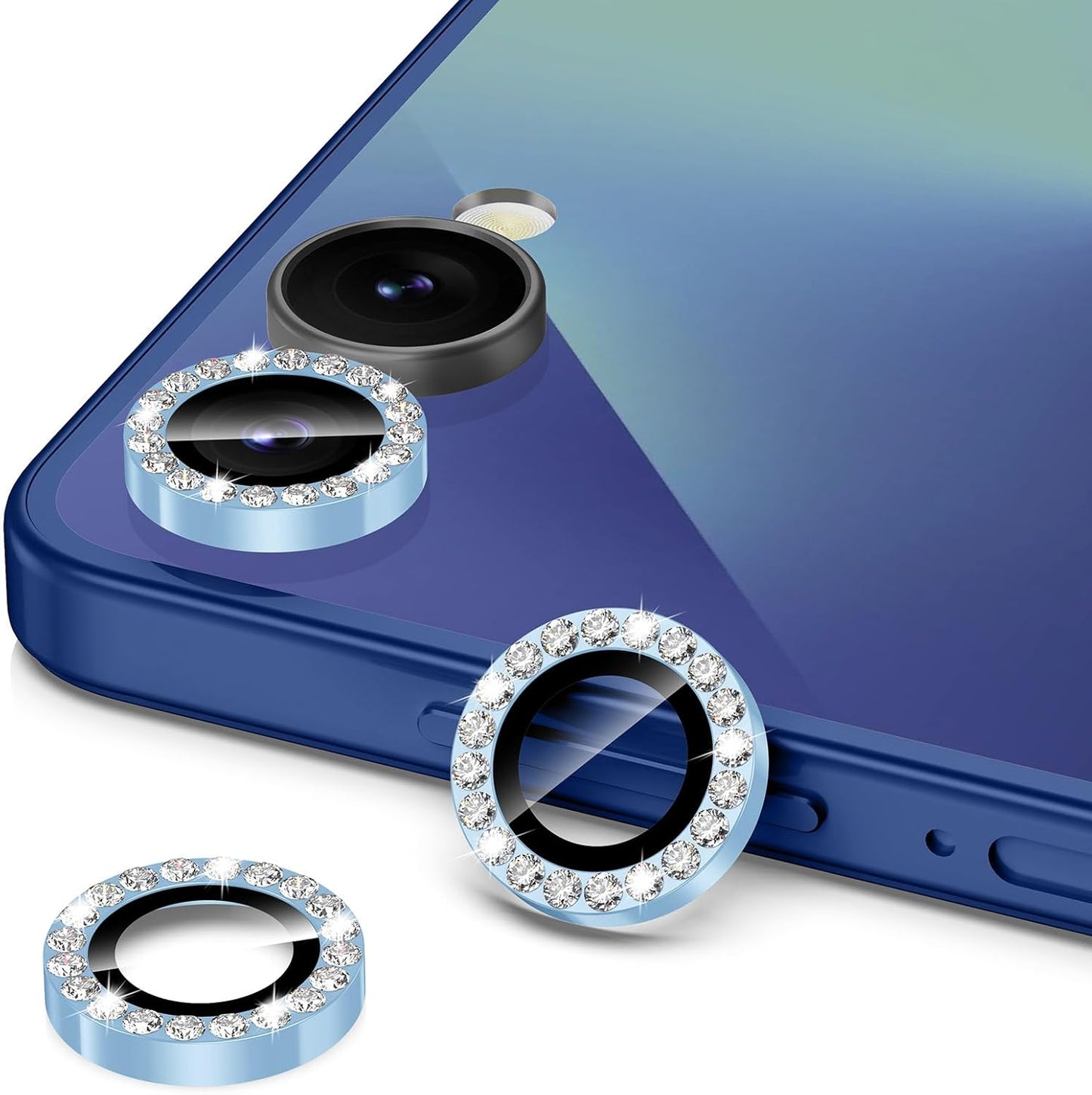 for Samsung Galaxy Z Flip 7 Camera Lens Protector, Individual Metal Ring Tempered Glass Lens Cover, [Strong Adsorption] Scratch Resistant Ultra-Thin HD Clear Lens Cover, 1 Set-Blue Diamond