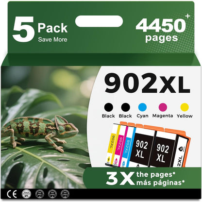 902XL 5 Combo Pack Ink Cartridge Compatible for HP 902 HP902 XL (2 Black CMY) Work with OfficeJet Pro 6978 6968 6970 6975 6960 6979 OfficeJet 6958 6962 6950 6954 6951 6956 6961 6963 6964 Printers
