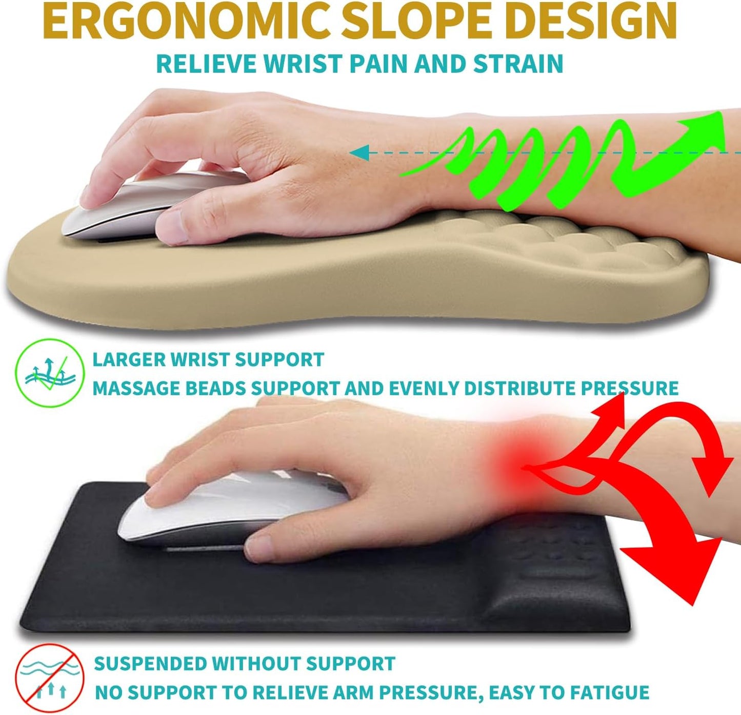 Hokafenle 2 in 1 Ergonomic Mouse Pad Wrist Support & Wrist Rest for Computer Keyboard Set, with Relieve Carpal Tunnel Pain Massage Bulge and Full Memory Gel Design (2In1 Set, Beige)