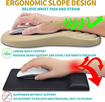 Hokafenle 2 in 1 Ergonomic Mouse Pad Wrist Support & Wrist Rest for Computer Keyboard Set, with Relieve Carpal Tunnel Pain Massage Bulge and Full Memory Gel Design (2In1 Set, Beige)
