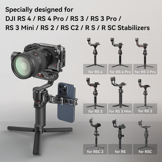SmallRig Phone Support for DJI Stabilizers, Adjustment Phone Mount Adapter with 1/4"-20 Threaded Hole, Cold Shoe for DJI RS 4 Mini/RS 4 Pro/RS 3 /RS 3 Pro/RS 3 Mini/RS 2 / RS C2 / R S/R SC - 4301