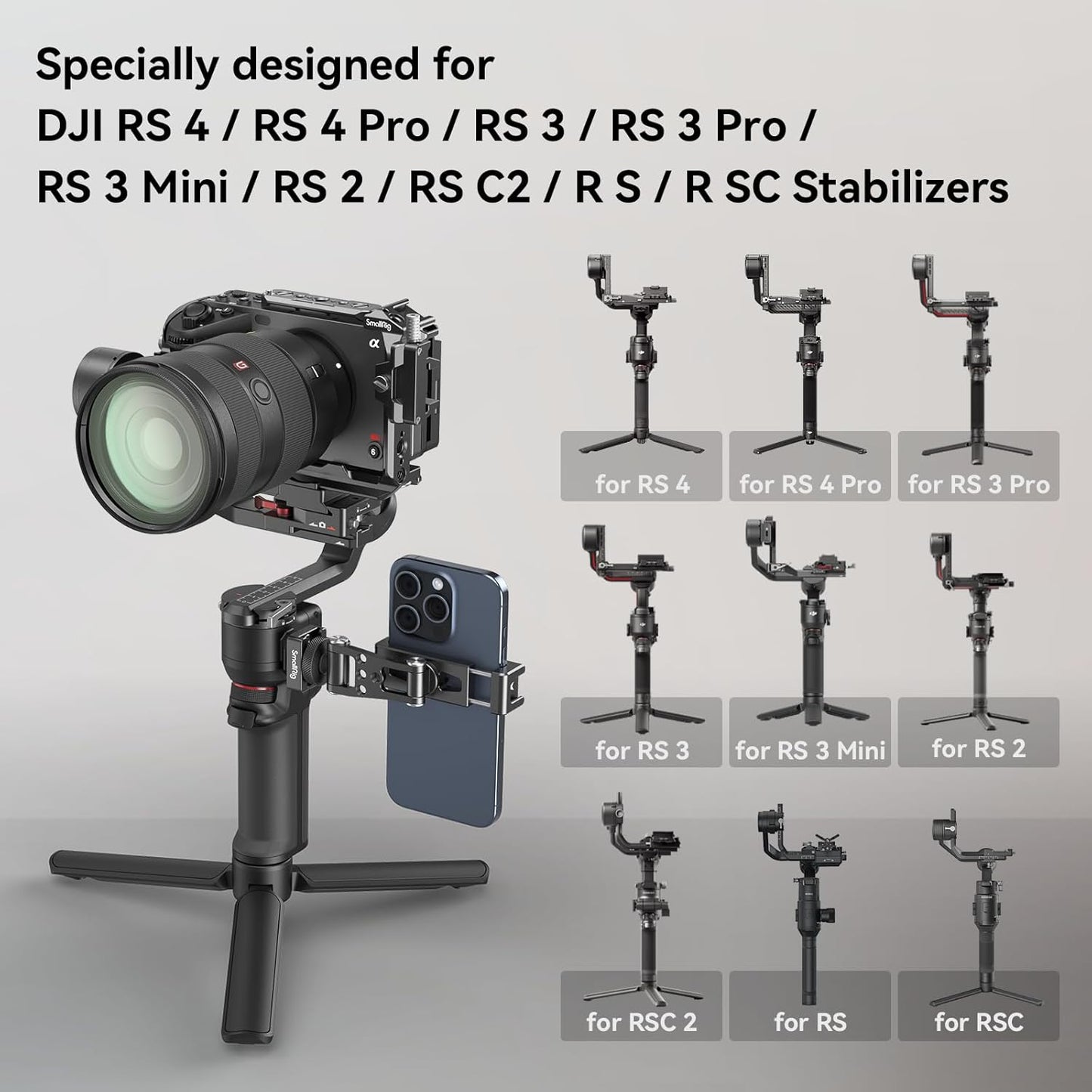 SMALLRIG Universal Phone Tripod Mount, Metal Cell Phone Mount with Cold Shoe Mount and M4 Screws for DJI RS 4 Mini/Pro, Free Adjustment Phone Mount Adapter for iPhone 17 16, for Samsung Galaxy- 4301