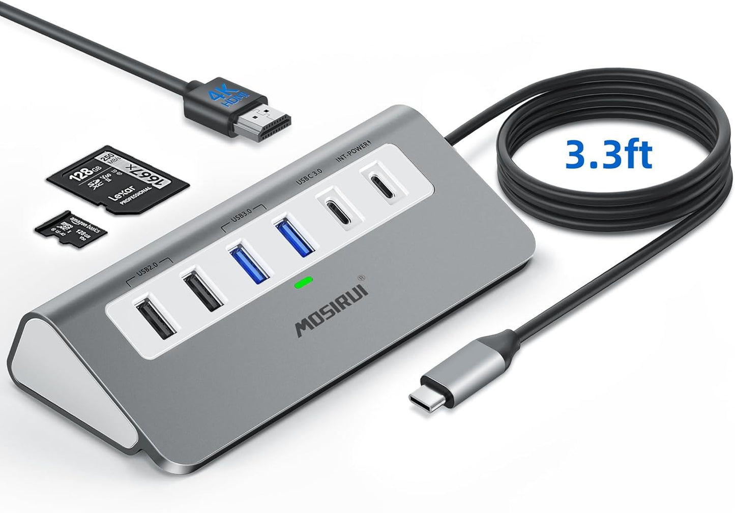 USB C Hub,Mosirui 9 in 1 USB C Hub Multiport Adapter with 4K HDMI,Type C 3.0 5Gbps,USB A 3.0/2.0,PD 100W, SD/TF Card Reader,USB C Dock for MacBook Pro/Air,iPad,iMac,iPhone,HP,Dell and More (3.3 Ft)