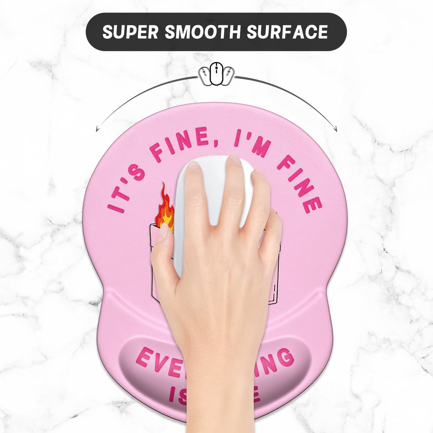 ITNRSIIET Ergonomic Mouse Pad with Gel Wrist Support Small Wrist Rest Smooth Surface Non-Slip PU Base Comfortable Office Supplies Pain Relief, 8.7 x 7.2 inches, Pink Cute Dumpster