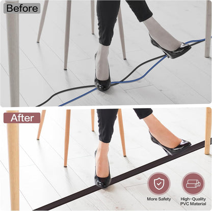 Floor Cord Cover Self Adhesive Cord Hider Floor Extension Cord Covers for Floor Power Cord Protector Cable Management Prevent Cable Trips Cable Cavity 0.59" W x 0.31" H (Dark Walnut, 10Ft)