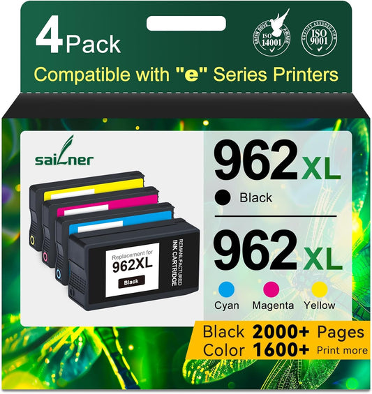 962XL Ink Cartridges for HP 962XL Ink Cartridges Combo Pack Work for HP Officejet Pro 9015e 9010 9025e 9015 9025 9018e 9025e 9020 Printer for HP 962 (4 Pack)