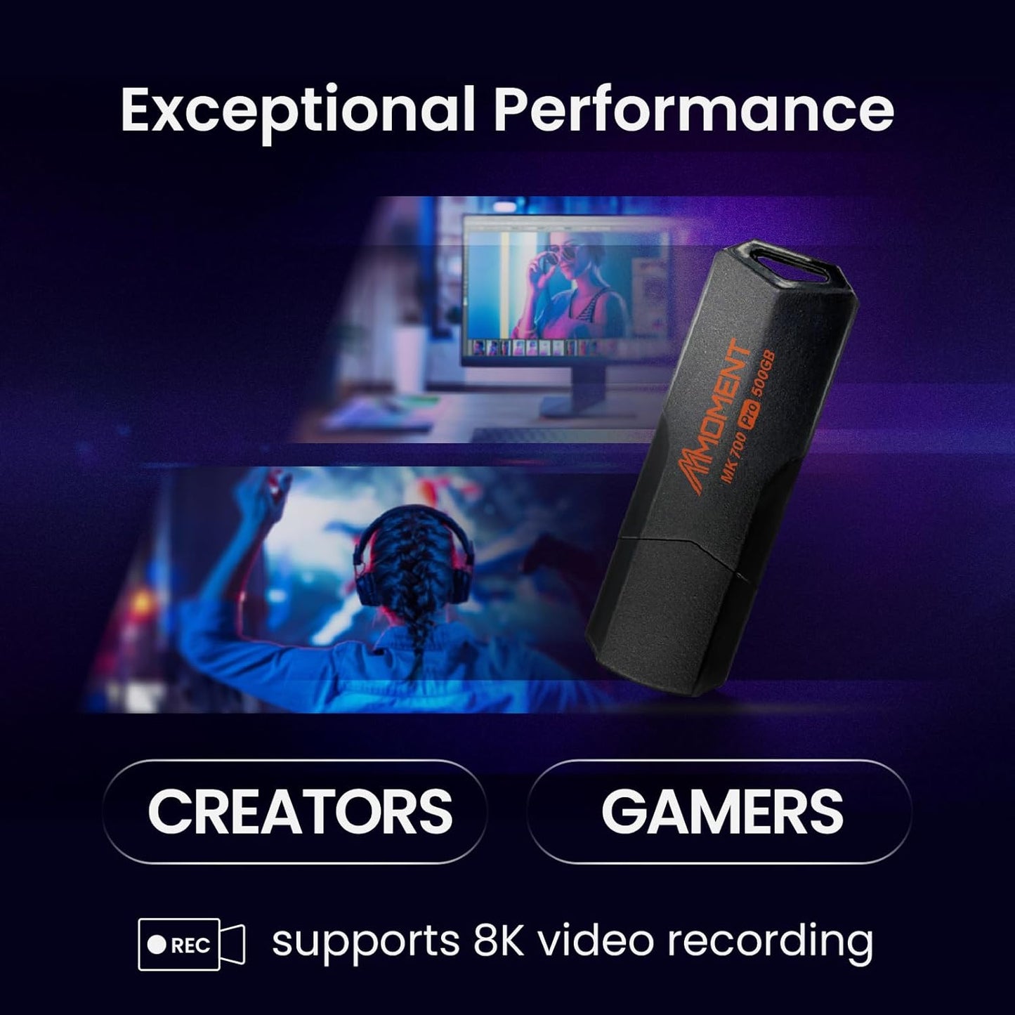 MMOMENT MK700 500GB USB 3.2 Gen2x1 Flash Drive, Read Speed up to 600MB/s, Write Speed up to 500MB/s, Thumb Drive