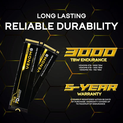 Fantom Drives - VENOM8 2TB NVMe Gen 4 M.2 Internal SSD - PS5 Memory Upgrade 3D NAND TLC – DDR4 DRAM Cache - 7400MB/s Solid State Drive w/ Heatsink (VM8X20-PS5)