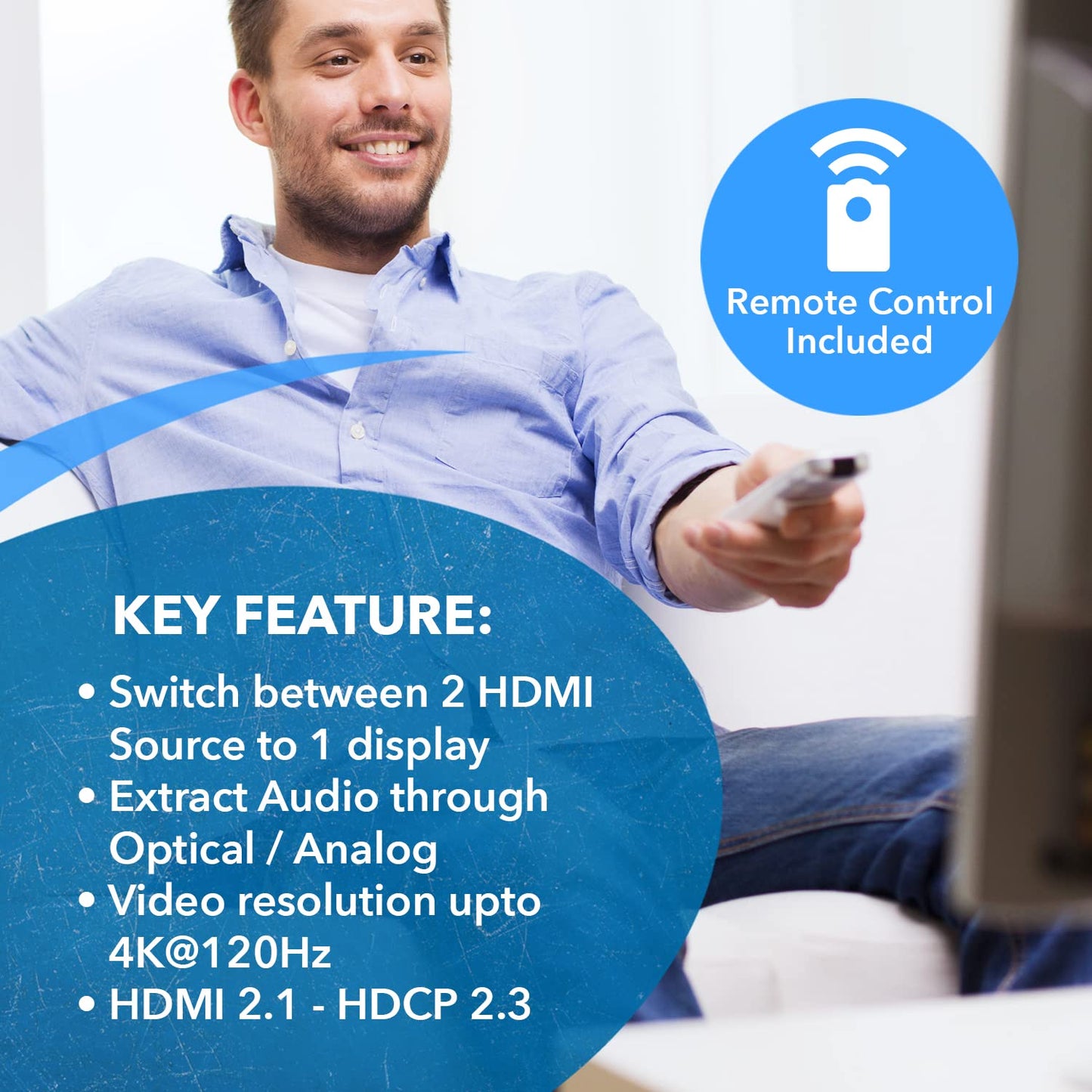 OREI 8K HDMI 2.1 Switch 4K@120hz Switcher 2 in 1 Out, with Audio Extraction 48Gbps Bandwidth, Ideal for Gaming and Streaming (BK-21A)