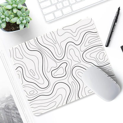 ITNRSIIET Mouse Pad with Stitched Edge Premium Textured Smooth Precise Operation Waterproof Washable Non-Slip Rubber Base Desktop Protection Mat, 10.2×8.3×0.12 inches, Topographic Contour White