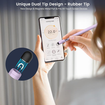 Stylus Pen for iPad, Dual-Tip 13 mins Fast Charge Pencil for Apple, Palm Rejection, Tilt Sensitivity, Compatible w/iPad 6/7/8/9/10, Pro 11/12.9in/M4, Air 3/4/5/M2, Mini 5/6 - Purple