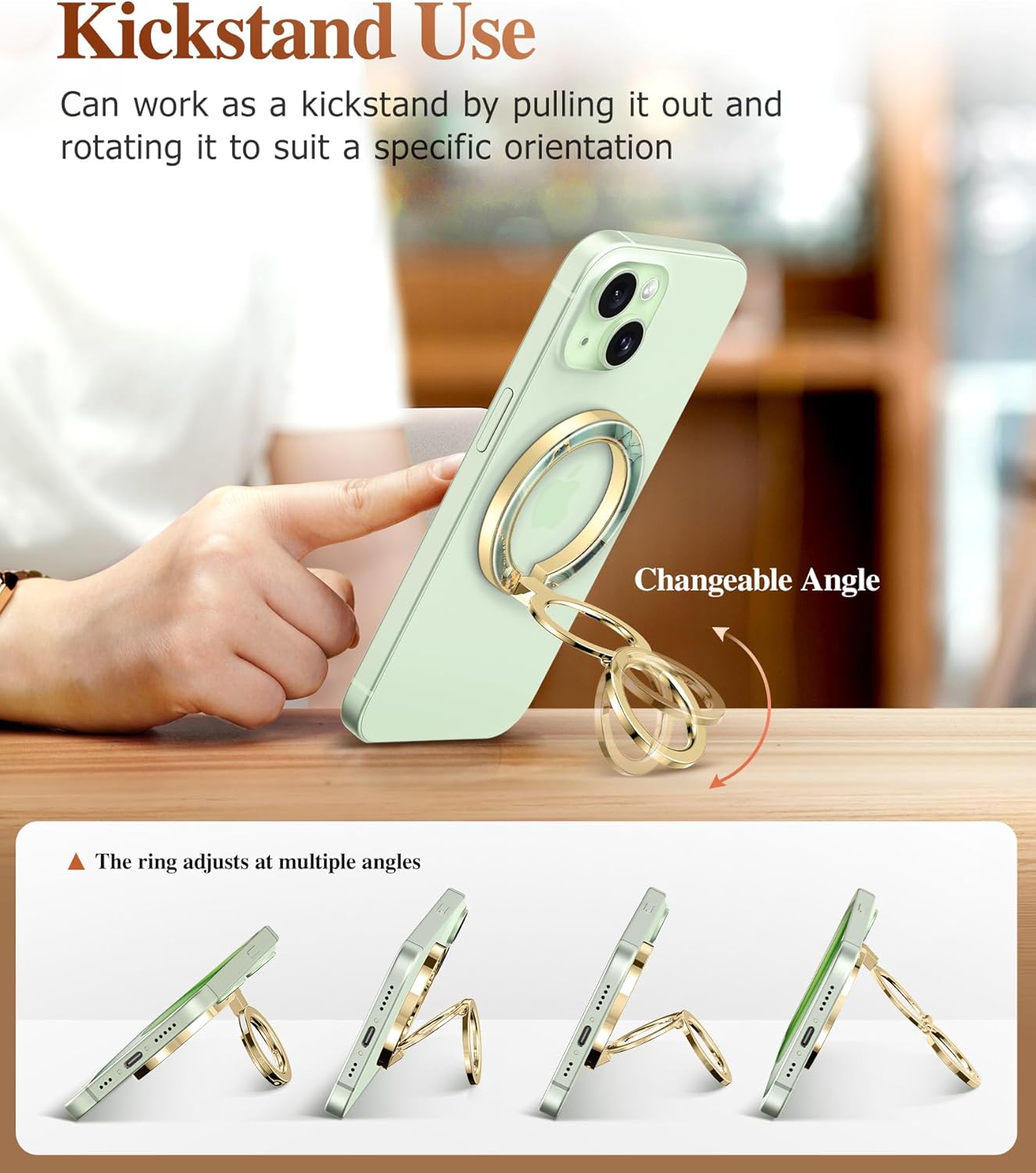 GVIEWIN Magnetic Phone Ring Holder, Compatible with MagSafe Phone Grip with Adjustable Stand, Magnet Phone Ring Kickstand for iPhone 16 Pro Max/Plus/15/14/13/12 Series/Other Phones (Desert Dream)