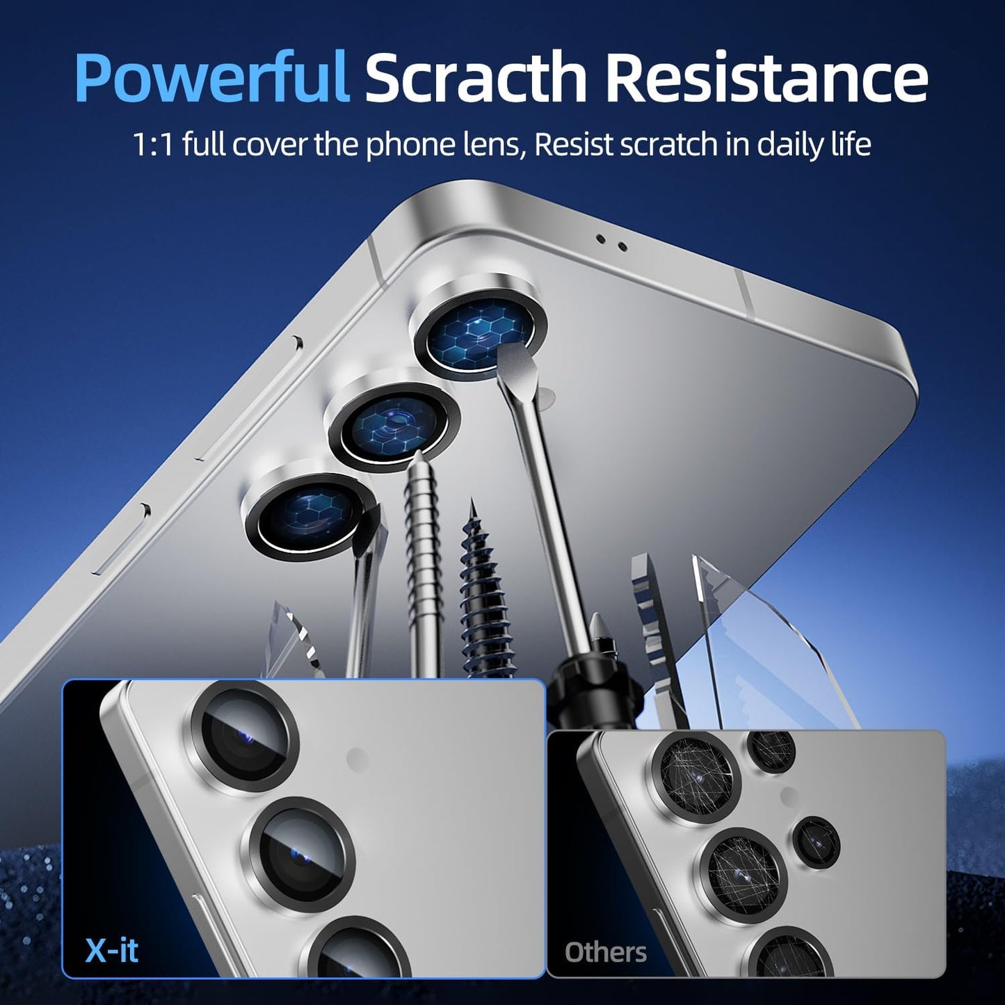 X-it Camera Lens Protector for Samsung S25 Plus, 9H Tempered Glass, Independent Metal Aluminum Edge Original Protection Design, Suitable for Phone Case, Anti-scratch, Anti-reflective, Silver