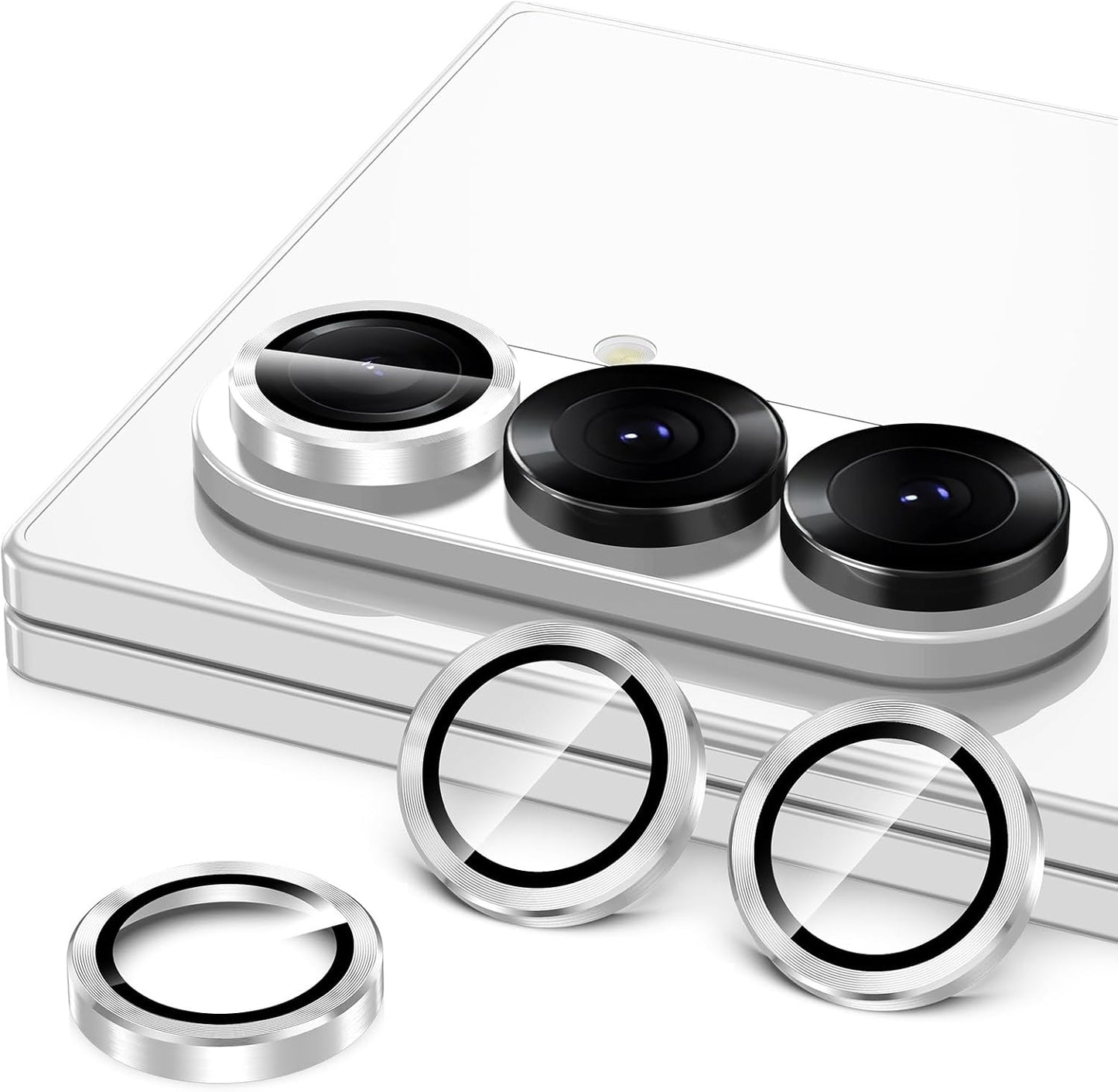 for Samsung Galaxy Z Fold 7 Camera Lens Protector, Individual Metal Ring Tempered Glass Lens Cover, [Strong Adsorption] Scratch Resistant Ultra-Thin HD Clear Lens Cover, 1 Set-Silver